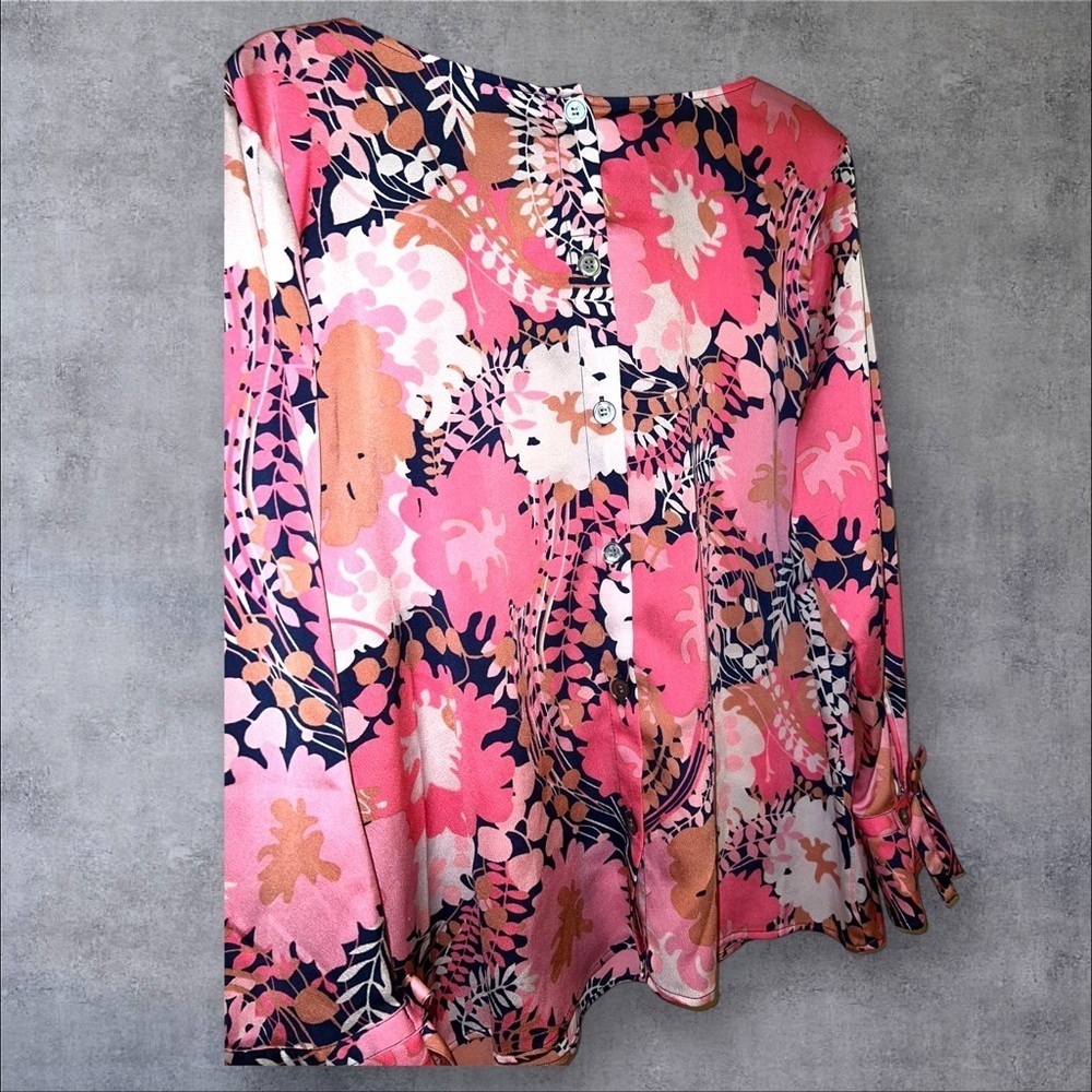Floral Pink and Navy Blouse